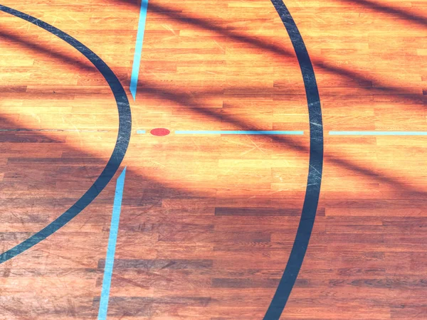 Hall floor in gymnasium with diverse lines. Worn out floor