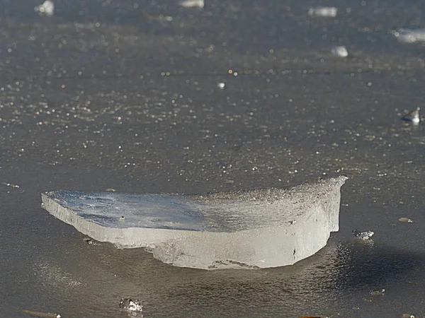 Gebrochene große Eisschollen n Bucht gegen die Sonne in einem sonnigen Frühling — Stockfoto