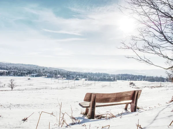 Banco de madera cubierto de nieve — Foto de Stock