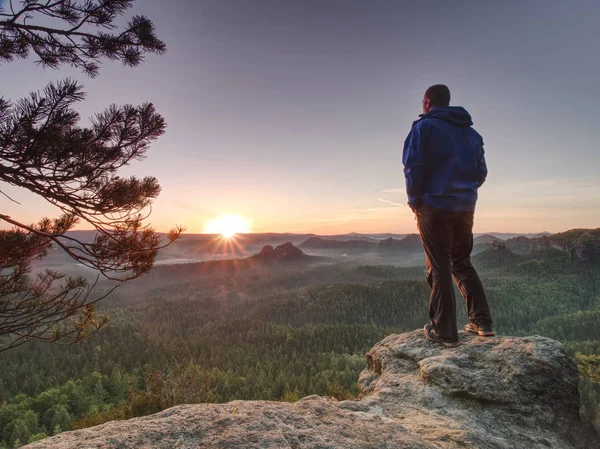 Uomo alto in abiti sportivi godere mattina in natura pura — Foto Stock