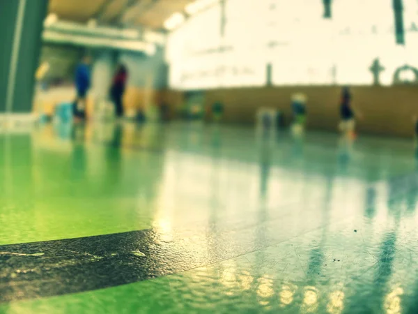 Marked lines. Gymnasium painted floor ready for balls games