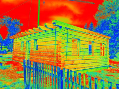 Heat Leak Infrared Detection  of beams in wooden wall.  clipart