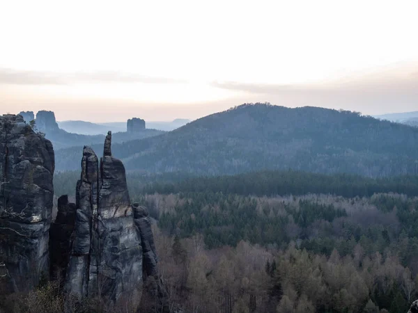 Columnas Rocosas Blosstock Rock Lejos Falkenstein Visto Desde Mirador Affensteine — Foto de Stock