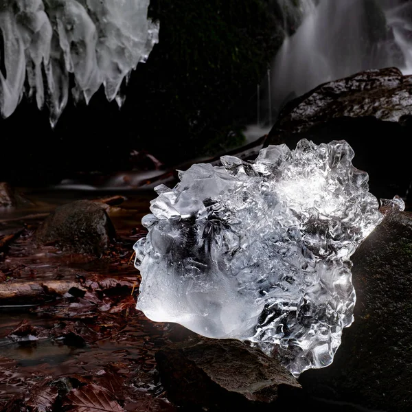 Ice Texture Close Macro Detail Frozen Icicles Fresh Water Forest — Stock Photo, Image