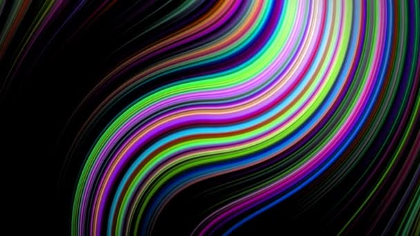 抽象的なカラフルな柔らかい波の背景 スペクトルは黒い背景に波の動きの流れを描く — ストック動画