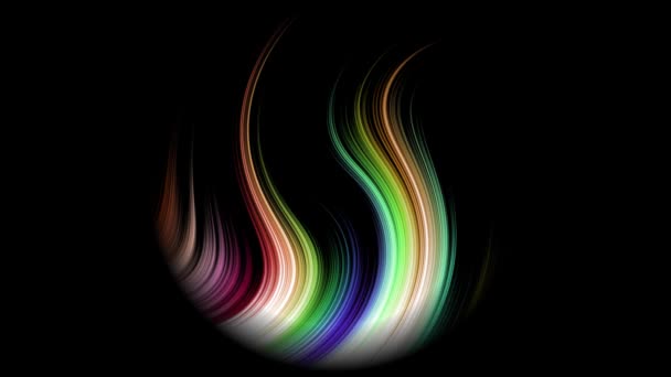 Hermosa Esfera Llena Ondas Colores Gira Sobre Fondo Negro Mezcla — Vídeo de stock