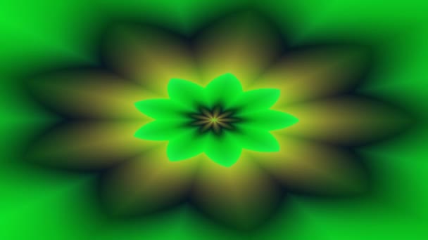 Grønne Abstrakte Mønstre Kalejdoskop Blomst Tænde Sort Hypnotisk Loopable Bevægelse – Stock-video