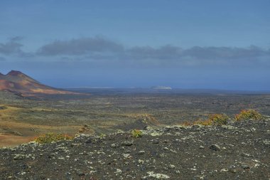İspanya'da Kanarya Adaları Lanzarote Adası'nda Timanfaya Milli Parkı'nda Volkanik manzara
