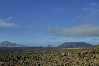 İspanya'da Kanarya Adaları Lanzarote Adası'nda Timanfaya Milli Parkı'nda Volkanik manzara