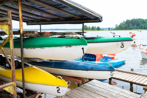 Sea Kayaks Rest Shore Beach Old City Plateliai Lithuania — Stock Photo, Image