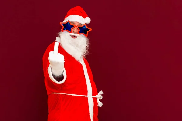 Young Handsome Man Wearing Santa Claus Costume Beard Star Sunglasses — Stock fotografie