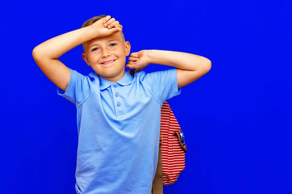 Child Thinks What Write Sad Boy Thoughtful Free Space Text — Stock Photo, Image