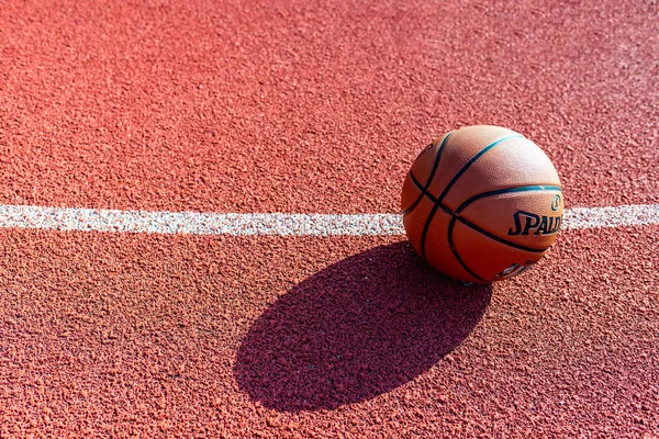 Telsiai Lithuania 2020 Orange Ball Basketball Rubber Sport Court Sport — Stock Photo, Image