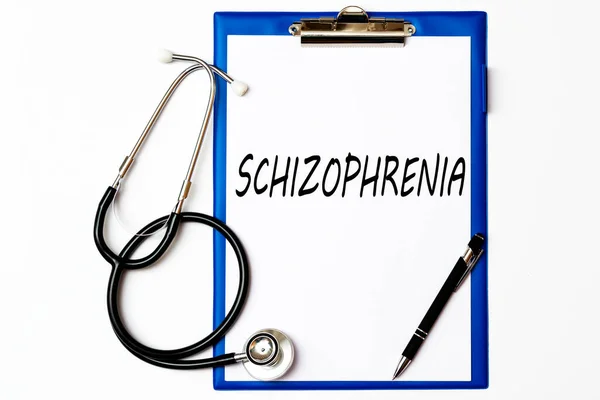 Schizophrenia Psychotic Concept Schizophrenia Tex Doctor Paper Holder Next Pen — стоковое фото