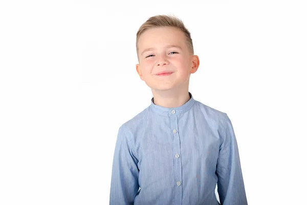 Porträtt Ung Vacker Vit Pojk Vit Blond Pojke Med Blå — Stockfoto