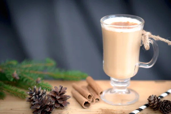 Csokoládé Martini Koktél Vagy Tojáslikőr Fahéjjal Csokoládéval Üvegben Karácsonyra Mahagóni — Stock Fotó