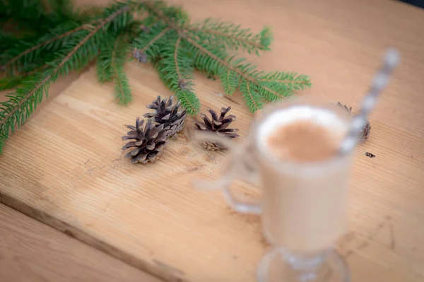 Çikolatalı Martini Kokteyli Tarçınlı Eggnog Maun Arka Planda Noel Için — Stok fotoğraf