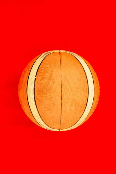 Old Basket Ball Isolated Red Background — Stock Photo, Image