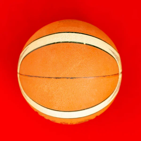 Old Basket Ball Isolated Red Background — Stock Photo, Image