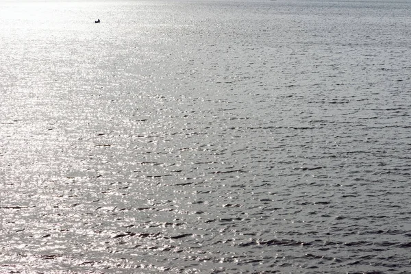 Early Morning Water Ripples Surface Lake Distance Small Boat Fishingman — Stock Photo, Image