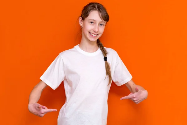 Shirt Design Concept Smiling Young Hair Braid Girl Blank White — Stock Photo, Image