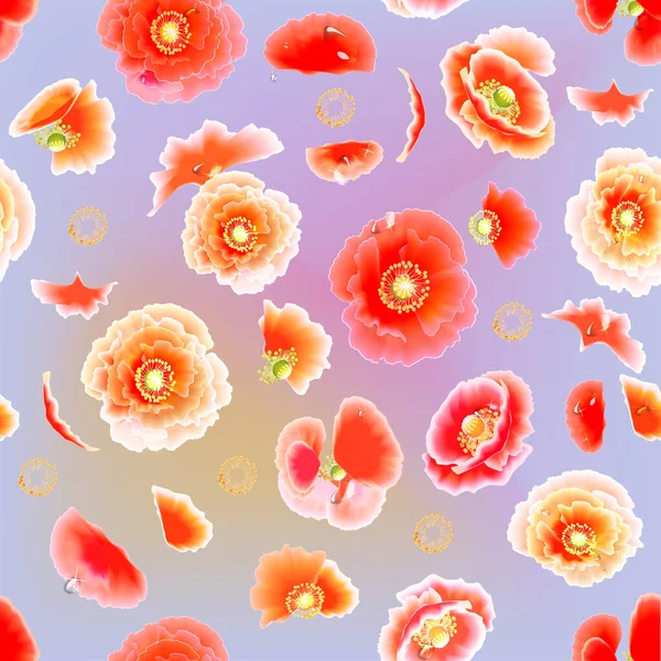 Rosafarbene Und Rote Mohnblumen Verschiedenen Transparenz Nahtlose Textur Auf Violettem — Stockfoto