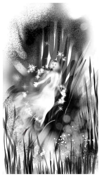 Ασπρόμαυρο Γραφικό Σχέδιο Ιπτάμενης Κοπέλας — Φωτογραφία Αρχείου