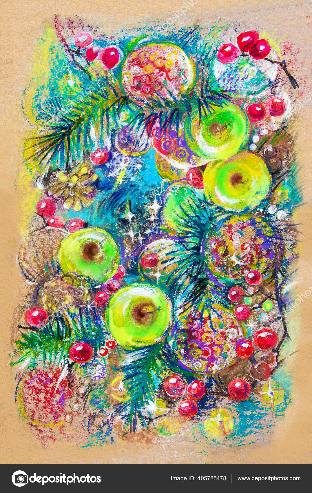 2021 Nouvel Dessin D'un Sapin Noël Avec Des Décorations Gouache —  Illustration de stock par ©Diriza - 405785478, image size:1077x1700