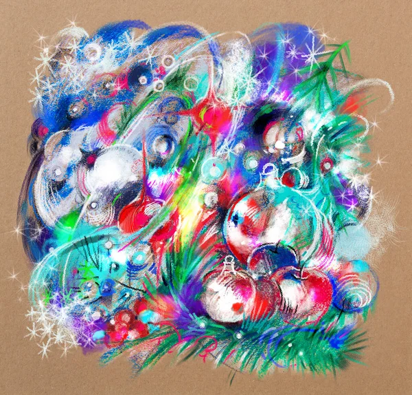 2021 Ano Novo Natal Desenho Colorido Com Lápis Cor Tintas — Fotografia de Stock