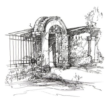 Beyaz arka planda grafiksel çizim. Kare şeklinde illüstrasyon. Kentsel ve Park manzarası elementleri.