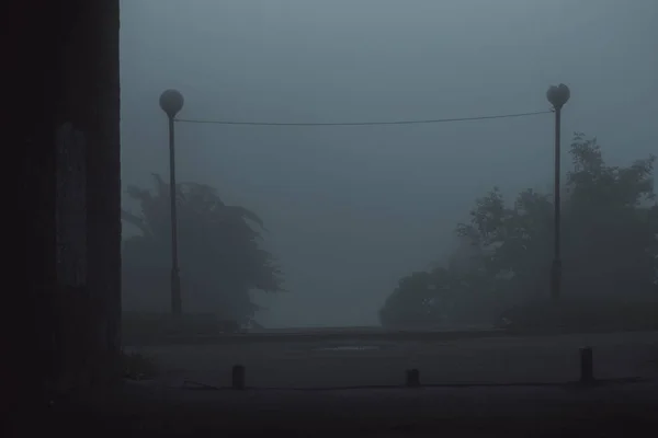 Rue Ville Dans Brouillard Épais — Photo