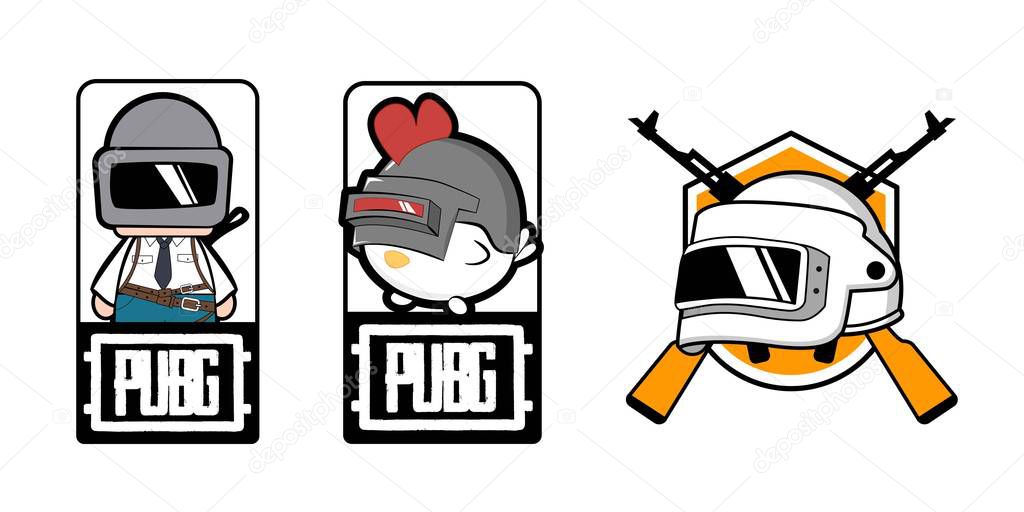 Set pubg game. silhouette of a soldier, player. in uniform. vector illustration logo. logo winner winner chicken dinner.
