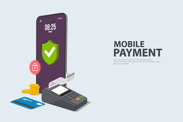 Płatność Mobilna Udane Płatności Zbliżeniowe Pośrednictwem Zatwierdzonej Koncepcji Smartfona Terminal — Wektor stockowy