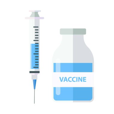Vektör illüstrasyon koronavirüs aşısı gelişimi tamamlandı. Yeni Corona virüsünün sonu. 2019-Ncov aşı ilacı. Corona virüsü şırıngası. Coronavirus 'a karşı savaş.