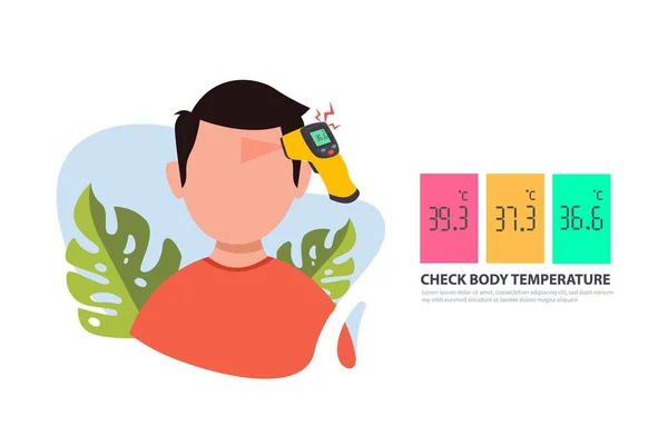 Ilustração Plana Simples Mostrando Temperatura Corporal Verifique Sinal Durante Surto —  Vetores de Stock