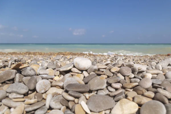 Schöner Strand Background Mediterranean Sea Coast View Kieselstrand Und Blauer — Stockfoto