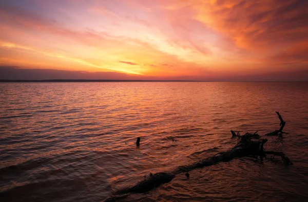Vackert Vårlandskap Med Havskust Färgglad Solnedgång Himmel Och Stock Eller — Stockfoto