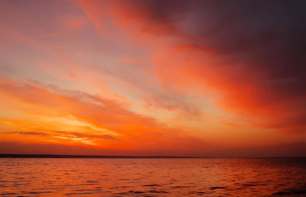 Coucher Soleil Orange Magique Sur Mer Lever Soleil Sur Plage — Photo