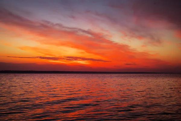 Coucher Soleil Orange Magique Sur Mer Lever Soleil Sur Plage — Photo