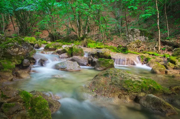 Cascade Falls Mossy Rocks Mountain Rive — Stock Photo, Image