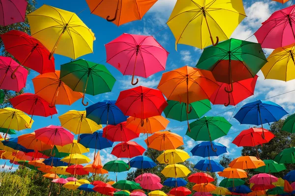 Lots Colorful Umbrellas Sky City Decoration — Stock Photo, Image