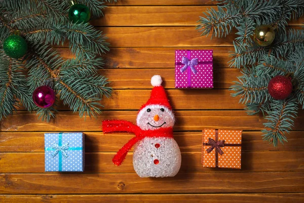 Decoraciones Navideñas Composición Festiva Con Ramas Abeto Cajas Regalo Pelotas — Foto de Stock