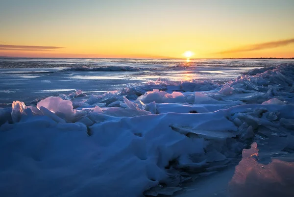 Beautiful Winter Landscape Sunset Fiery Sky Frozen Lake Composition Nature Royalty Free Stock Photos