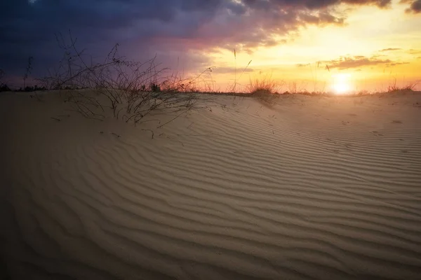 일몰 하늘과 물결 모양의 모래와 아름다운 풍경. 컴포지션 o — 스톡 사진