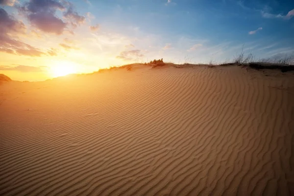 Prachtig landschap met zonsondergang hemel en golvend zand. Samenstelling o — Stockfoto