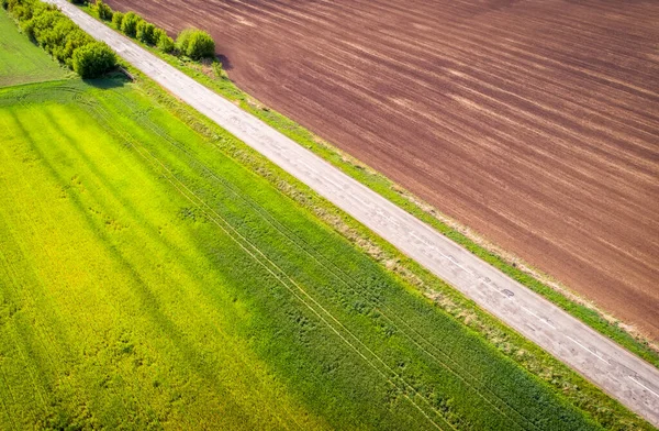 Vista Aérea Dos Campos Agrícolas Rodoviários Grama Natural — Fotografia de Stock