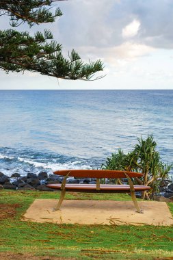 Kıyıya karşı çöken dalgaların çarpıcı bir görünümü ile okyanus kıyısında Lonely bank.