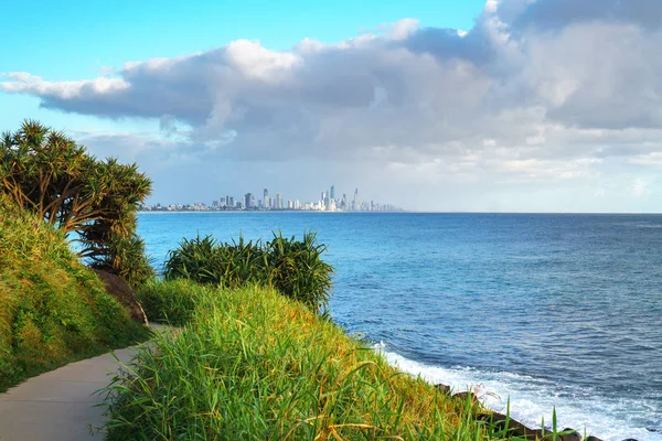 Impresionante Vista Panorámica Del Horizonte Gold Coast Playa Surf Durante — Foto de Stock