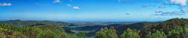 Tamborine Dağı'nın tepesinden Gold Coast siluetinin muhteşem geniş panoramik manzarası, Güney Doğu Queensland, Avustralya.