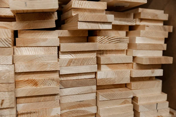 Stack of coniferous boards lying on the base — Stock Photo, Image